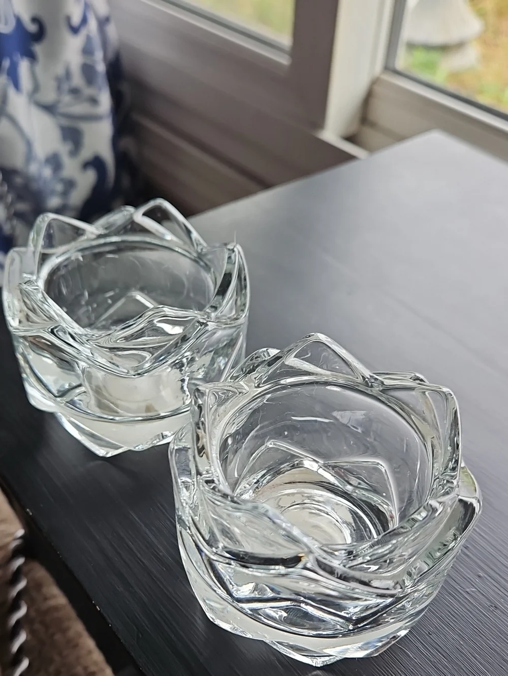 Indiana Glass Clear Lotus Petal Glass Votive Holders - Pair